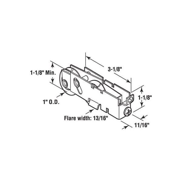 Prime-Line 1 in., Steel, Sliding Door Tandem Roller Assembly with F-Tab (Single Pack) - D 1846