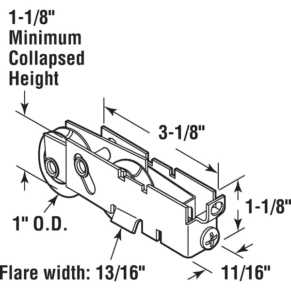 Prime-Line 1 in., Steel, Sliding Door Tandem Roller Assembly with F-Tab (Single Pack) - D 1846