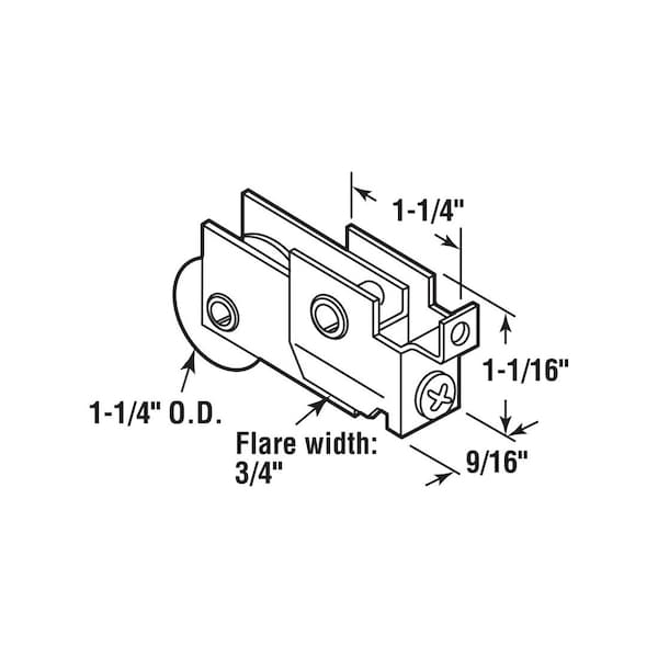 Prime-Line Door Roller, 1-1/4 in Dia Roller, 5/16 in W Roller, Steel, Bottom Mounting Mill - N 6625