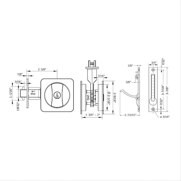 Delaney Hardware Contemporary Square Polished Chrome Bed, Bath Privacy Sliding Pocket Door Lock - 370106