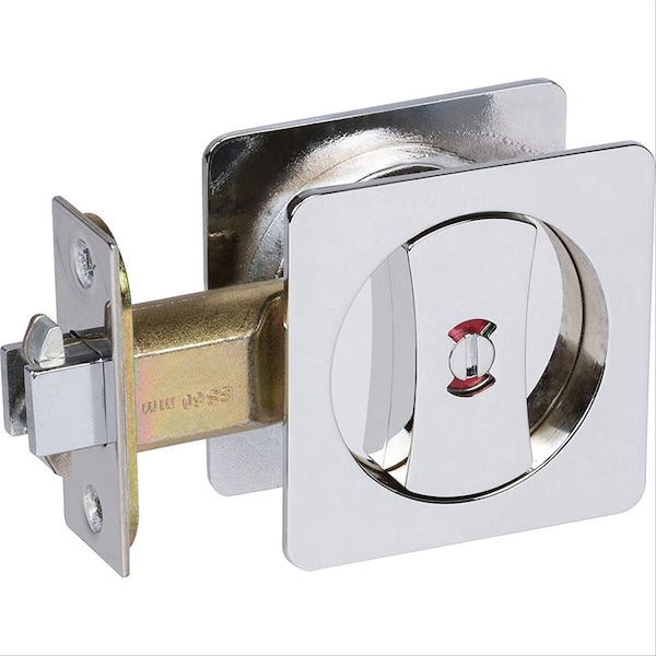 Delaney Hardware Contemporary Square Polished Chrome Bed, Bath Privacy Sliding Pocket Door Lock - 370106