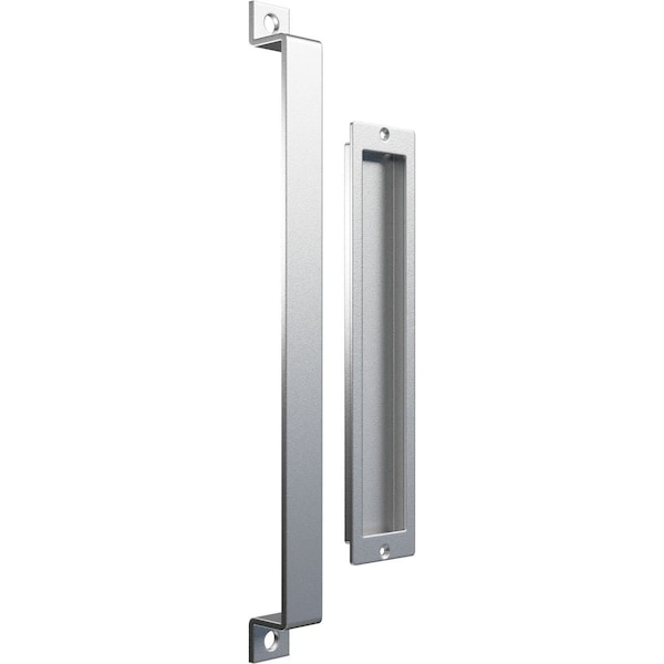 Ekena Millwork 16" Pull Handle & 12" Flush Pull for 1 3/8" Doors, Silver Metallic - GB6001PP31612SM