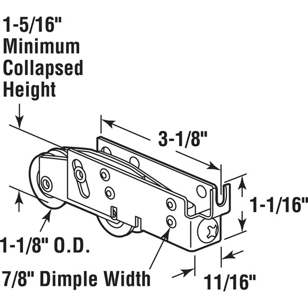 Prime-Line 1-1/8 in. Steel Ball Bearing, Sliding Door, Tandem Roller Assembly (Single Pack) - D 1981