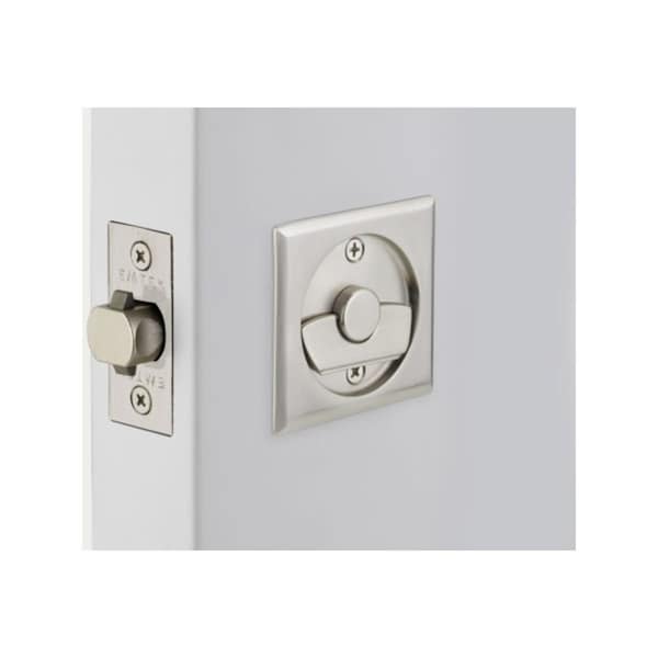 Emtek Square Privacy Pocket Door Tubular Lock with Privacy Strike Plate and Dust Box Satin Nickel Finish - 2135US15