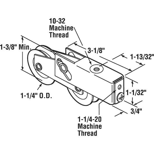 Prime-Line Steel Sliding Door Roller Tandem Assembly, 1-1/4 in. Diameter, Plastic, Yellow Zinc Single Pack - D 1739