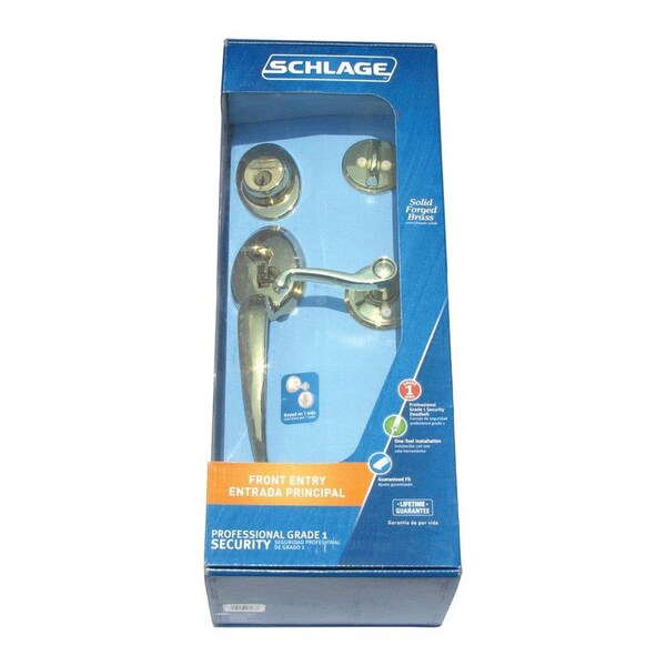 Schlage Schlage Plymouth Flair Bright Brass Entry Handleset 1-3/4 in. - F60VPLYXFLA505