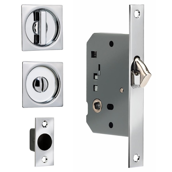 Omnia Backset Sliding Pocket Door Square Mort Square Trim Satin Nickel 2" - 3911S.15