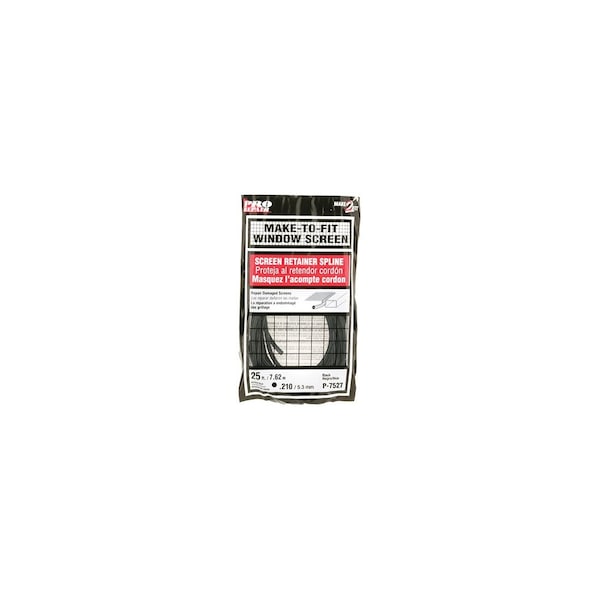 Make-2-Fit Screen Retainer Spline, 0.210 in D, 25 ft L, Vinyl, Black, Round - P7527