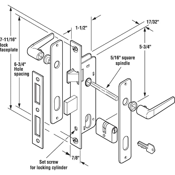 Prime-Line Storm Door Mortise Lock, Brass Finish, 5 Pin Tumbler Single Pack - K 5130