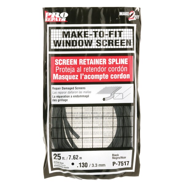 Prime-Line Screen Retainer Spline, 0.130 in., 25 foot., Black Single Pack - P 7517