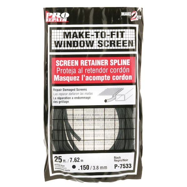 Prime-Line Screen Retainer Spline, 0.150 in., 25 foot, Black Single Pack - P 7533
