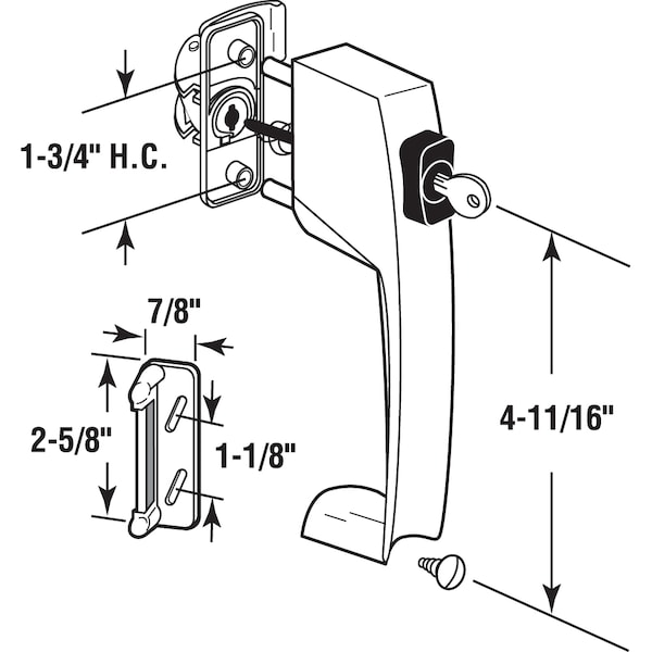 Prime-Line Aluminum, Push Button Screen or Storm Door Latch with Tie Down and Key Single Pack - K 5089