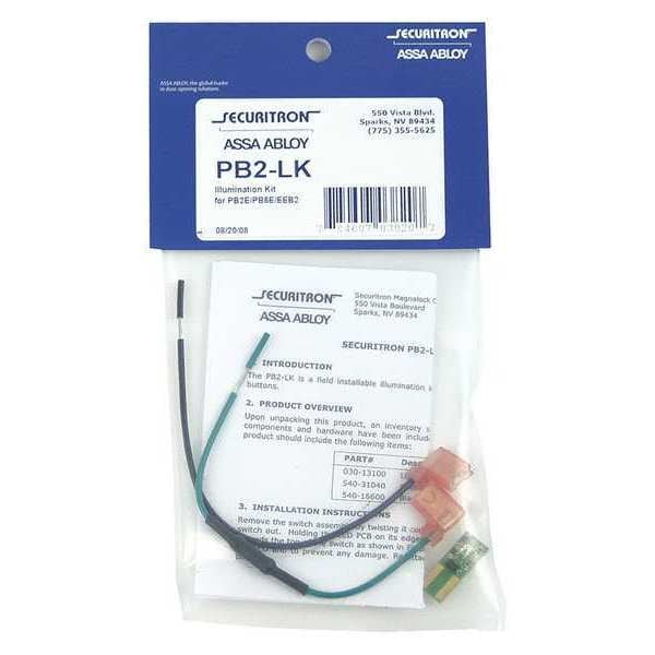 Securitron Illumination Kit, Stainless Steel, Satin Stainless, For Use With: Mfr. No. PB2, PB5 - PB2-LK