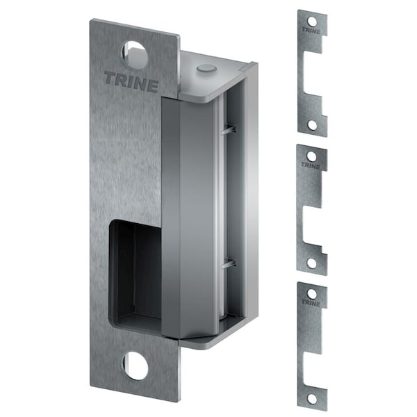 Trine 4-7/8in Fire Rated Electric Strike for Mortise Locks with a Deadbolt Satin Stainless Steel Finish - 410032D