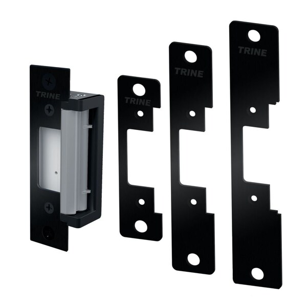 Trine Electric Strike for Cylindrical Locks and Deadlatches with 4 Faceplates of CC, CCRD, CC7, and CC8 - 4300BLK