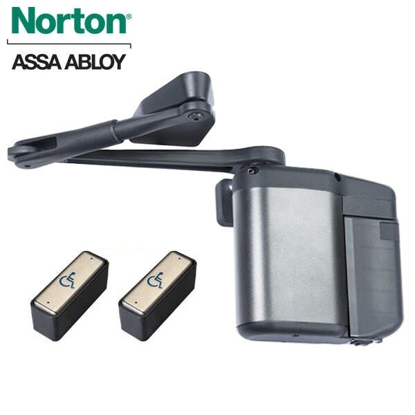 Norton Door Controls :Kit Includes ADAEZ Pro Door Operator (Pull Side, Regular Arm), Two Narrow Style Push Buttons, Alumi - NOR-5811-NPB-689
