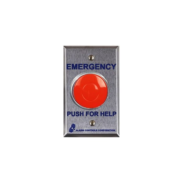 Alarm Controls PBL1 Single Gang Red Mushroom Button Latching Satin Stainless Steel - PBL1