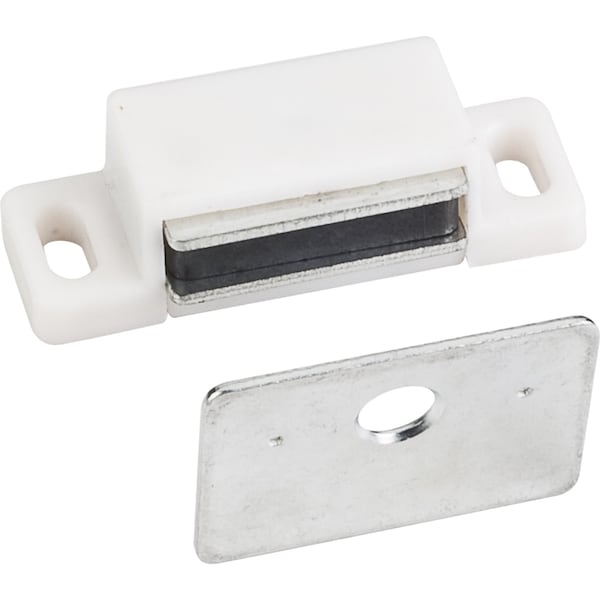 Hardware Resources 15 lb. White Single Magnetic Catch with Zinc Strike and Screws - 50631