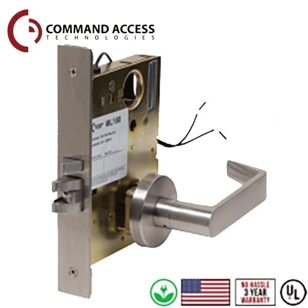 Command Access Grd1 24V Fail Secure Mortise Storeroom Lock L6 Lever Satin Chrome - CAT-ML180-EU-CH-L6-24V-626-RH