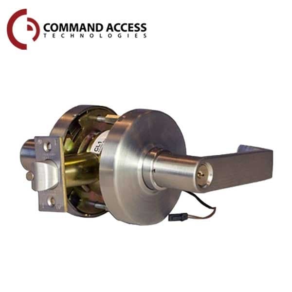 Command Access Grd1 24V Fail Safe Cylindrical Storeroom Clutch Lock L6 Lever Satin Chrome - CAT-CL180-EL-L6-24V-626-SC