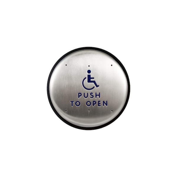 Norton Door Controls 6" Round Hard Wired Door Switch with ADA Symbol and Blue and White Letters Stainless Steel - 506