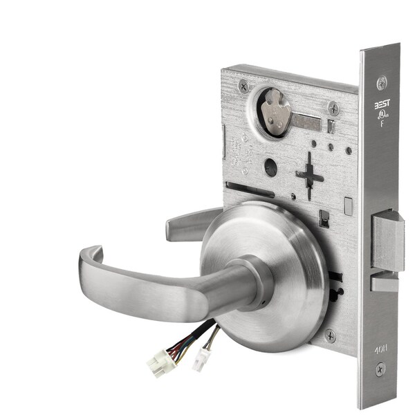 Best Fail Safe, 24V, No Key Override, Electrified Mortise Lock, 14 Lever, Request to Exit, Satin Chrome - 45HW0NXEL14S626RQE