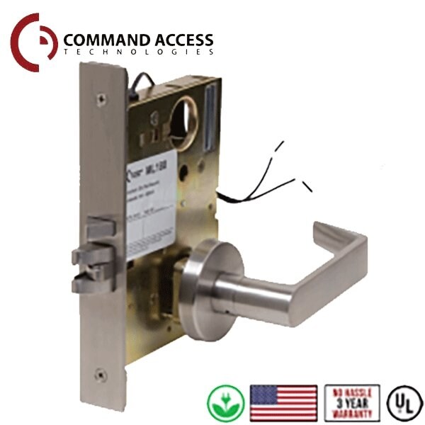Command Access Grd1 24V Fail Safe Mortise Storeroom Lock L6 Lever Satin Chrome - CAT-ML180-EL-CH-L6-24V-626-RH
