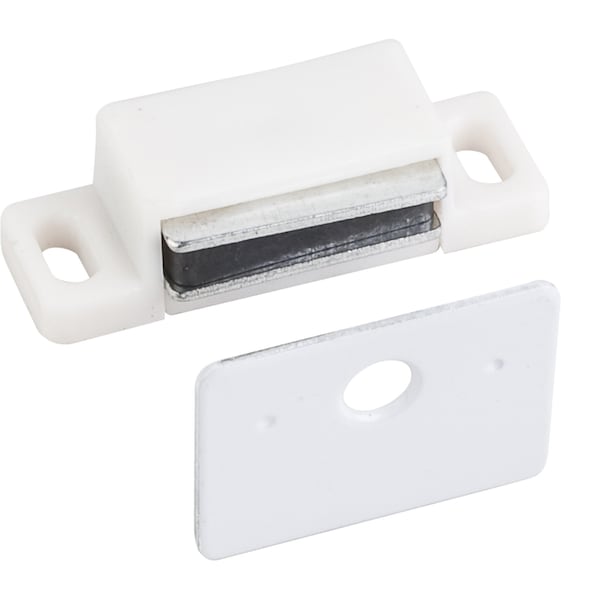 Hardware Resources 15 lb. White Single Magnetic Catch with Polished White Strike and Screws - 50639