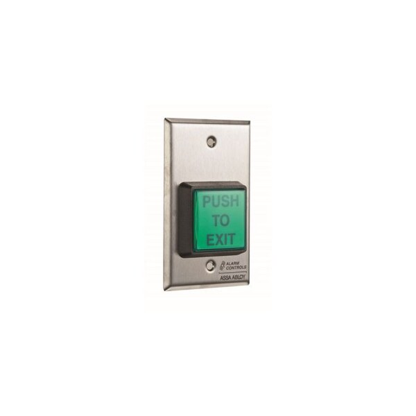 Alarm Controls 2" Green Square Push to Exit Button with Timer and Additional SPDT Momentary Output Satin Stainless - TS22T
