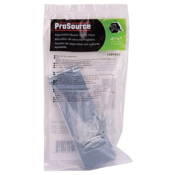 Prosource Safety Hasp, 4-1/2 in L, 4-1/2 in W, Steel, Zinc, 7/16 in Dia Shackle, Loose Staple - LR-124-BC3L-PS