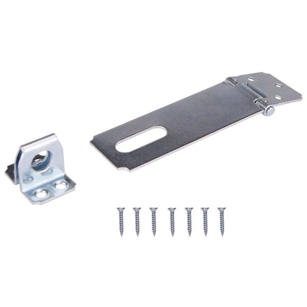 Prosource Safety Hasp, 4-1/2 in L, Steel, Zinc, 7/16 in Dia Shackle, Fixed Staple - LR138-BC3L-PS