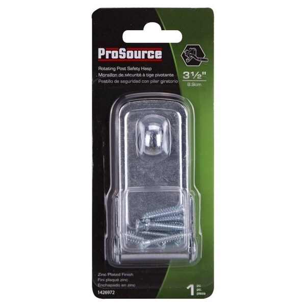 Prosource Safety Hasp, 3-1/2 in L, 3-1/2 in W, Steel, Zinc, 3/8 in Dia Shackle, Swivel Staple - BH-706ZP3L-PS