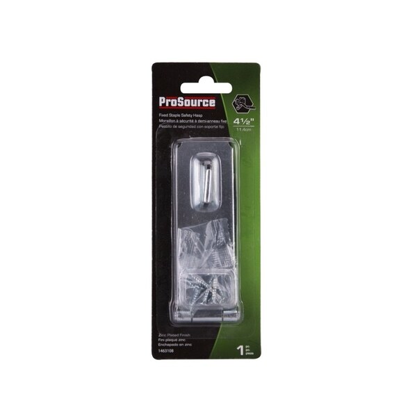 Prosource Safety Hasp, 4-1/2 in L, 4-1/2 in W, Steel, Zinc, 7/16 in Dia Shackle, Fixed Staple - LR-122-BC3L-PS