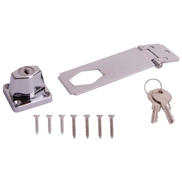 Prosource Safety Hasp, 4-1/2 in L, 4-1/2 in W, Steel, Chrome - 807356-BC3L-PS