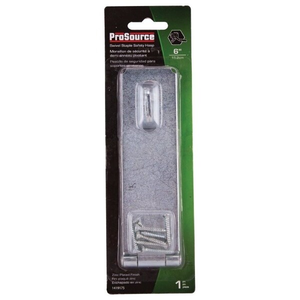 Prosource Safety Hasp, 6 in L, 6 in W, Steel, Zinc, 3/8 in Dia Shackle, Swivel Staple - LR-127-BC3L-PS