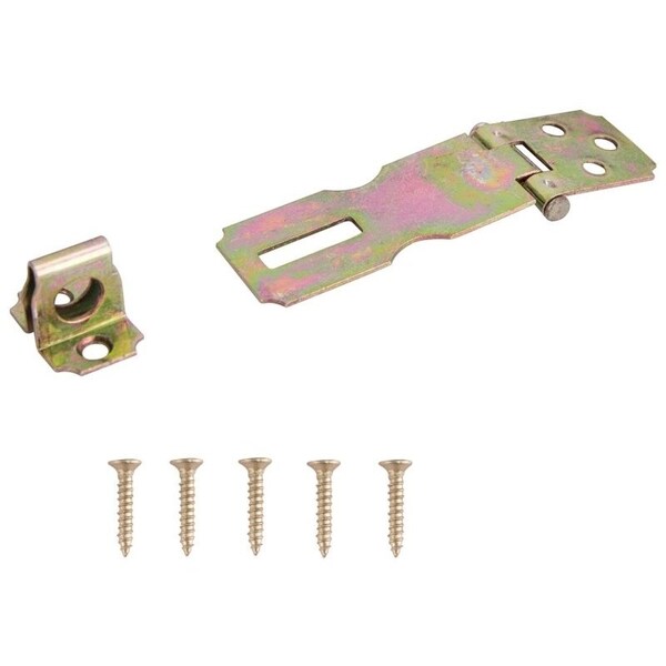 Prosource Safety Hasp, 2-1/2 in L, 2-1/2 in W, Steel, Satin Brass, 9/32 Dia Shackle, Fixed Staple - BH-7013L-PS
