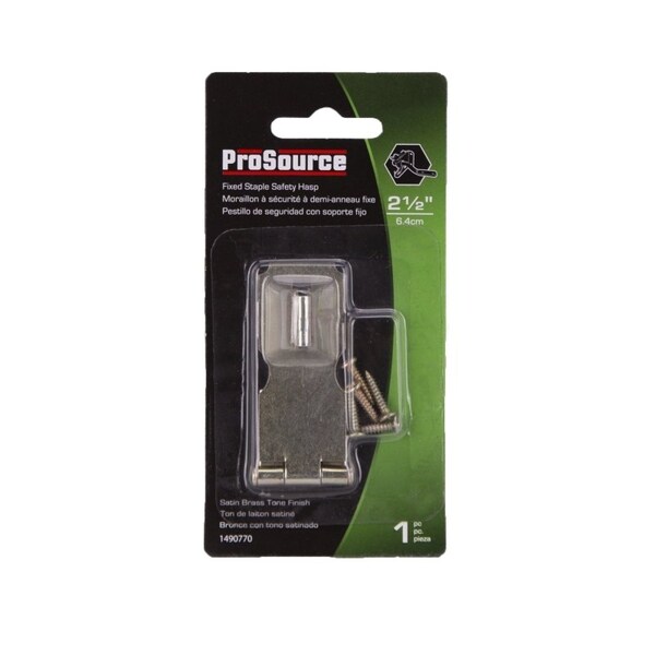 Prosource Safety Hasp, 2-1/2 in L, 2-1/2 in W, Steel, Satin Brass, 9/32 Dia Shackle, Fixed Staple - BH-7013L-PS
