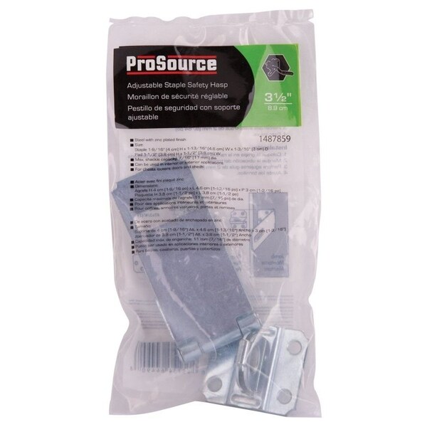 Prosource Safety Hasp, 3-1/2 in L, 3-1/2 in W, Steel, Zinc, 7/16 in Dia Shackle, Loose Staple - LR-123-BC3L-PS