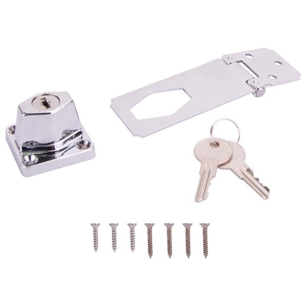 Prosource Safety Hasp, 3-1/2 in L, 3-1/2 in W, Steel, Chrome - 807355-BC3L-PS