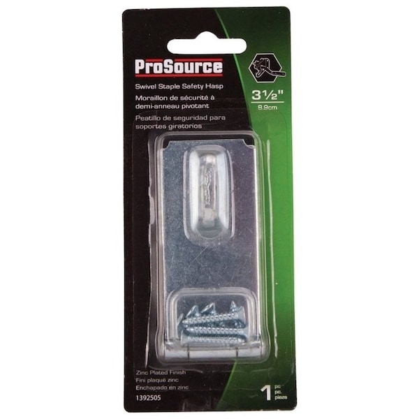 Prosource Safety Hasp, 3-1/2 in L, 3-1/2 in W, Steel, Zinc, 3/8 in Dia Shackle, Swivel Staple - LR-125-BC3L-PS