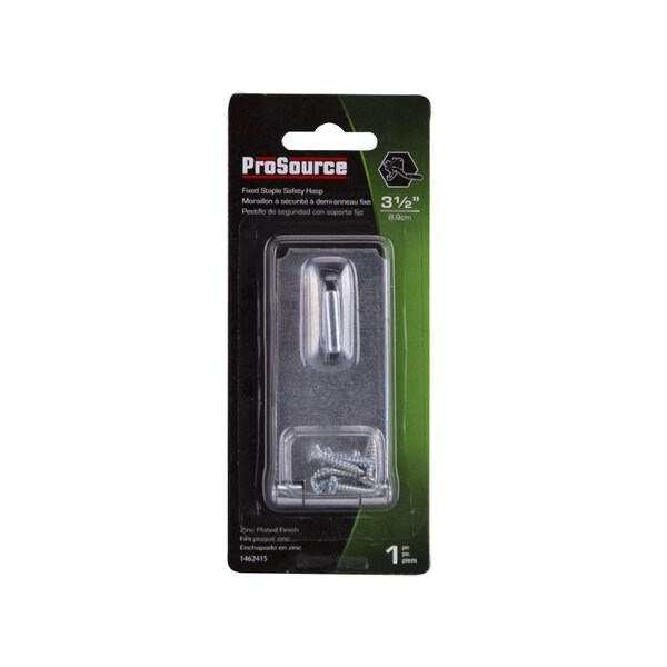 Prosource Safety Hasp, 3-1/2 in L, 3-1/2 in W, Steel, Zinc, 7/16 in Dia Shackle, Fixed Staple - LR-121-BC3L-PS