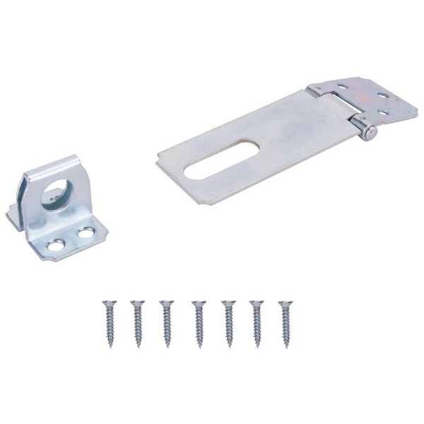 Prosource Safety Hasp, 3-1/2 in L, 3-1/2 in W, Steel, Zinc, 7/16 in Dia Shackle, Fixed Staple - LR-121-BC3L-PS