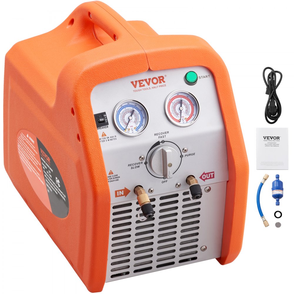 VEVOR 1 HP Refrigerant Recovery Machine - Dual Cylinder Portable AC Recovery Machine with High Pressure Protection 120V 60Hz Recovery Machine HVAC for Vapor Liquid Refrigerant, Car Air Conditioning - LMHSJBXSYS1HPKIWAV1