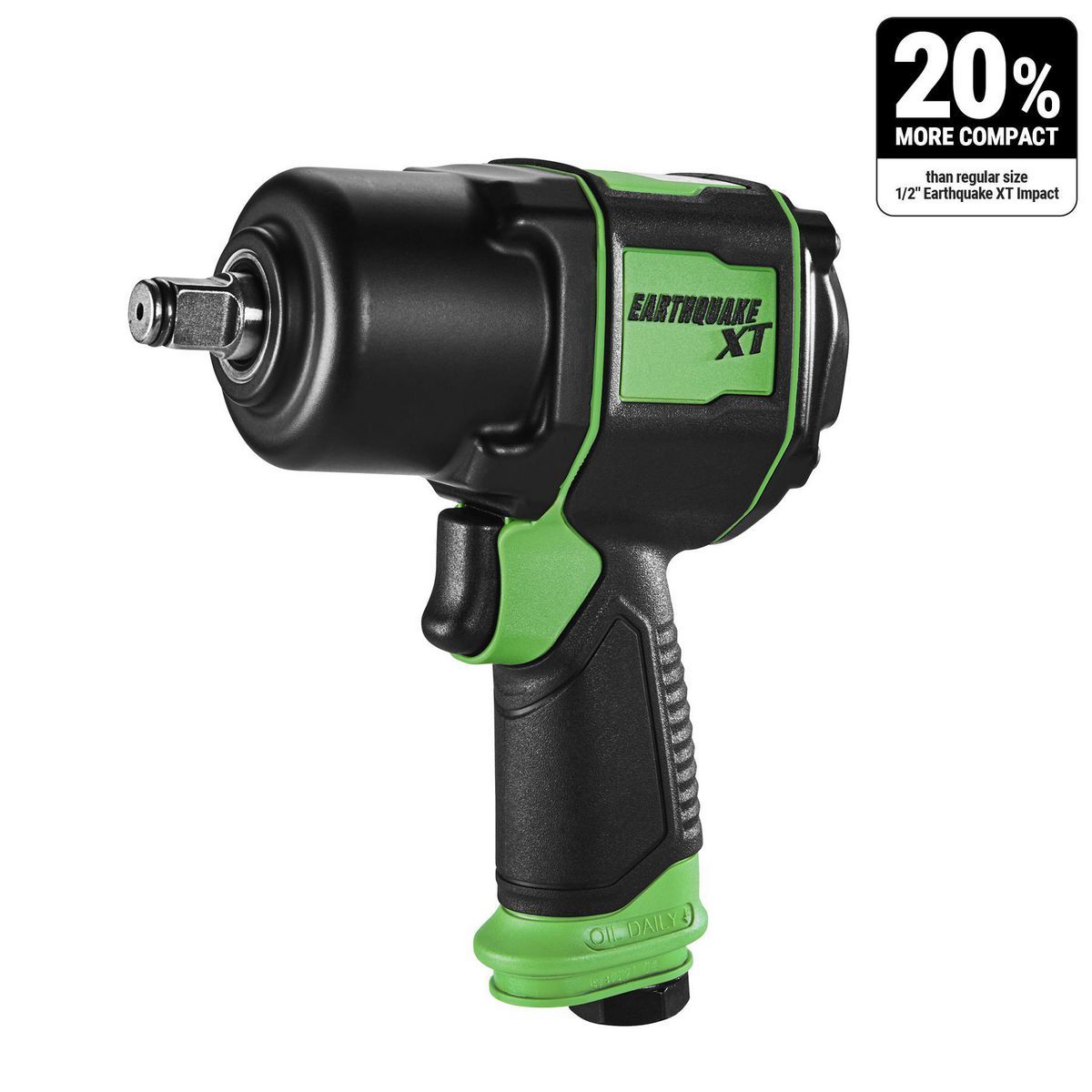 Llave de impacto de aire super compacta Earthquake Xt de 1/2 pulgadas, doble martillo, 1000 pies/libra, verde - 59238