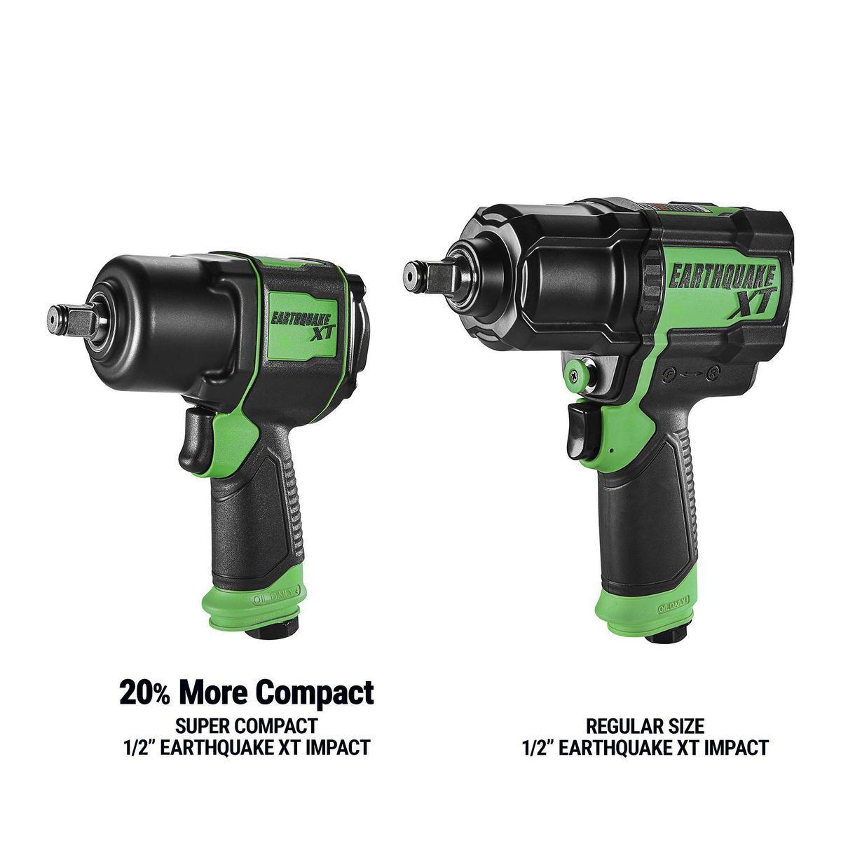 Llave de impacto de aire super compacta Earthquake Xt de 1/2 pulgadas, doble martillo, 1000 pies/libra, verde - 59238