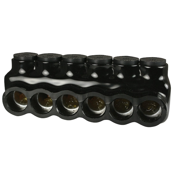 Asi 6 Port, Multi Tap Connector 6 AWG-250 MCM 6 Port, 600 Volt, Black Insulation, Single Side Wire Entry - AICS250-6