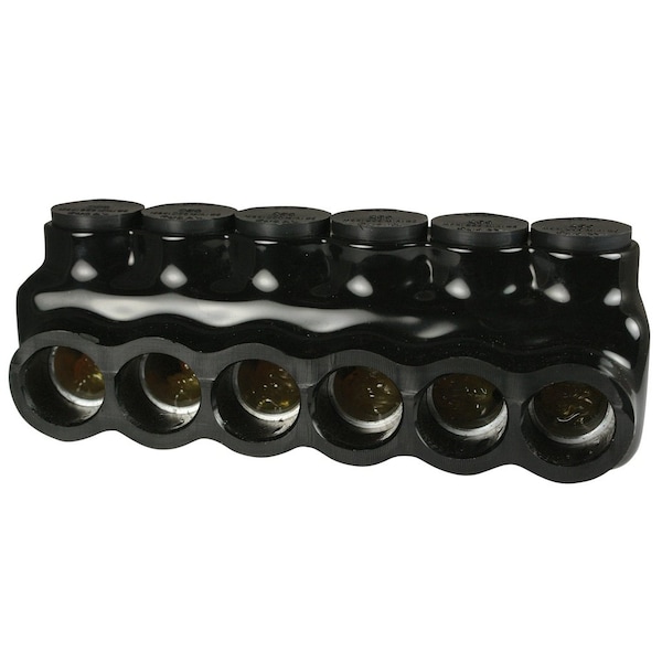 Asi 6 Port, Multi Tap Connector 6 AWG-250 MCM 6 Port, 600 Volt, Black Insulation, Single Side Wire Entry - AICS250-6