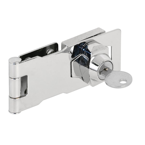 Prime-Line Keyed Hasp, 4 in. x 1-5/8 in., Steel, Chrome Plated, Twist Knob - U 9951