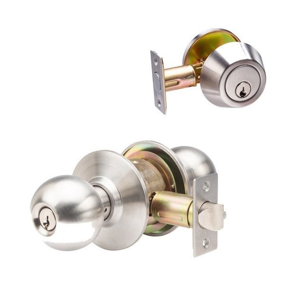 Trans Atlantic Co. SVB Series Stainless Steel Grade 2 Commercial Cylindrical Entry Door Knob with Single Cylinder Deadbolt Combo Pack - DL-SVB53DB251-US32D
