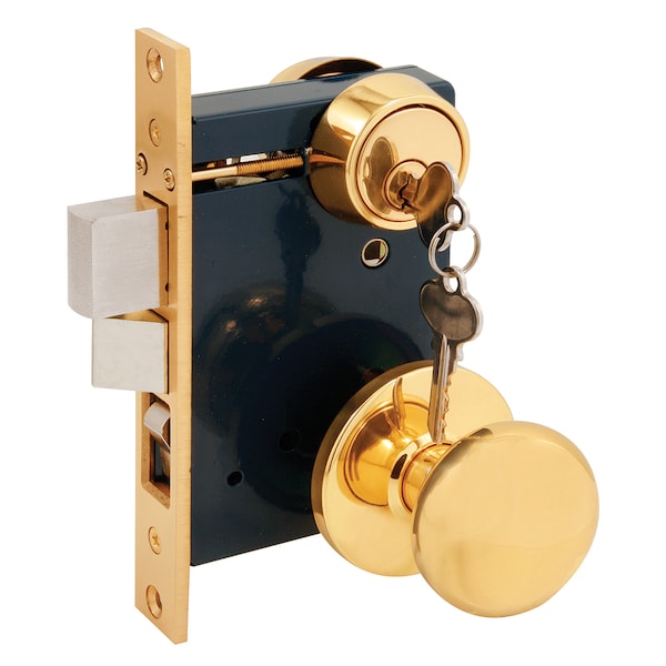 Prime-Line 2-1/2 in., Backset, Entrance Mortise Lockset, Wrought Solid Brass Single Pack - SE 27580